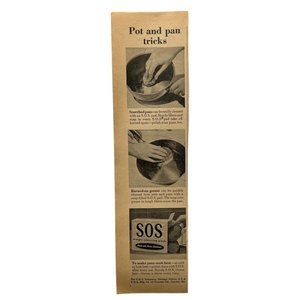 S.O.S. Scouring Pads Vintage Print Ad 1954 Pot and Pans Tricks Cleaning Kitchen